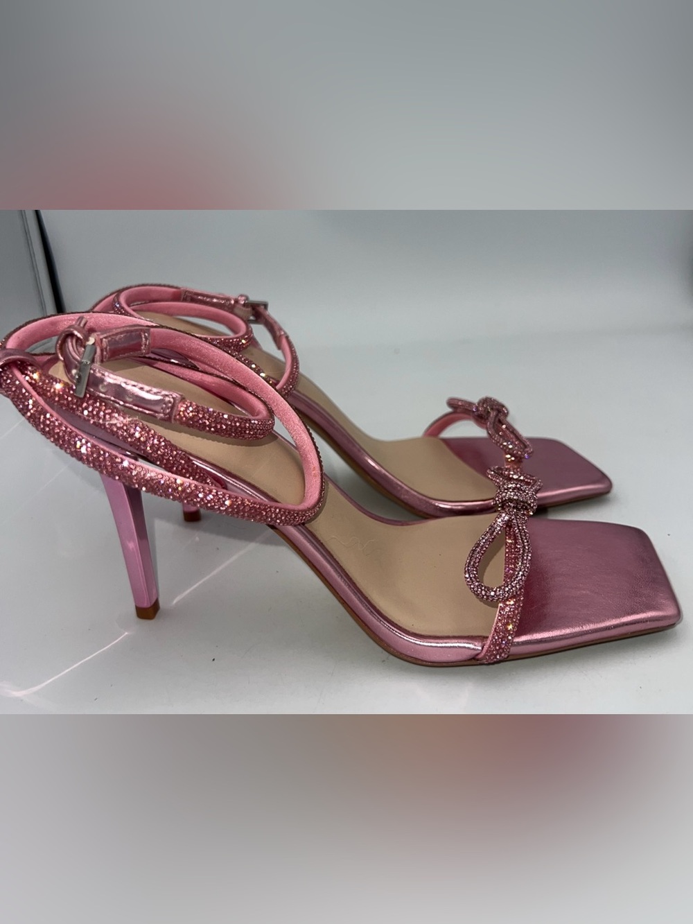 ALDO Barrona Pink Sandals Rhinestones Vegan Leather Heels Women’s Size 8 NWB - Picture 2 of 14